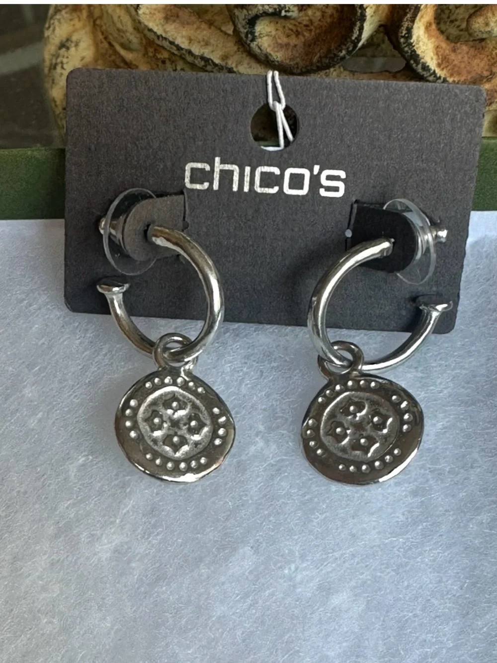 Chico's Silver-Tone Hoop Earrings‎ with Decorative Coin Drops